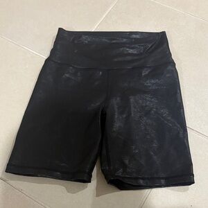 Aerie black Women's biker Shorts glossy metallic athleisure gym faux leather